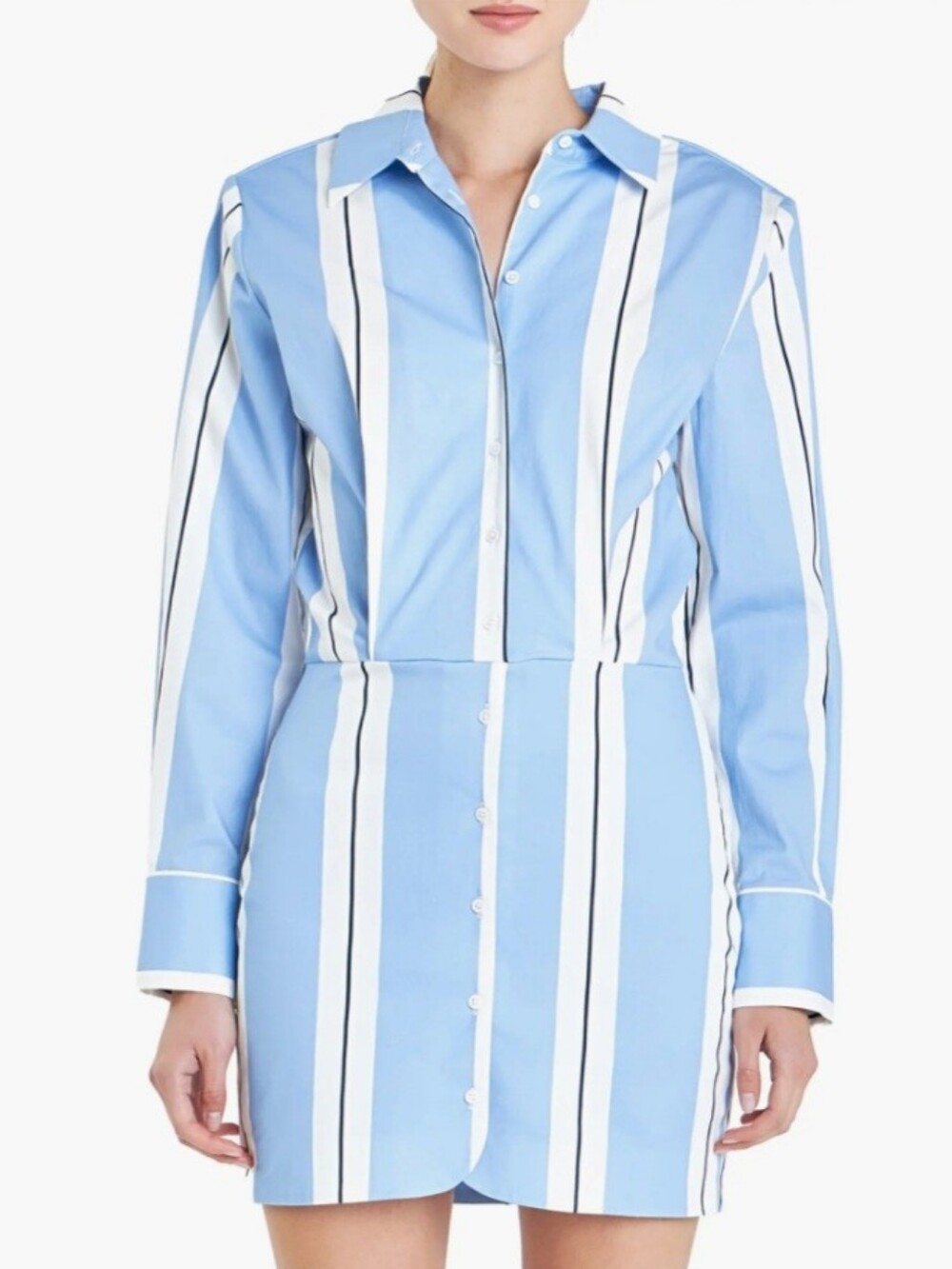 Womens Grey Lab Stripe Power Shoulder Blue & White Shirt Dress Medium